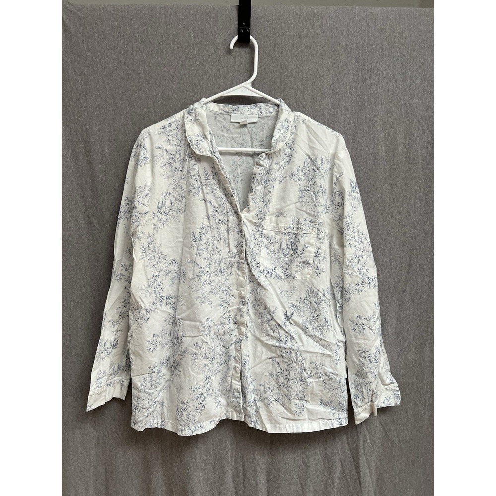 THE WHITE COMPANY SLEEP Women's Sz L Floral Button Up Pajama Top Pocket